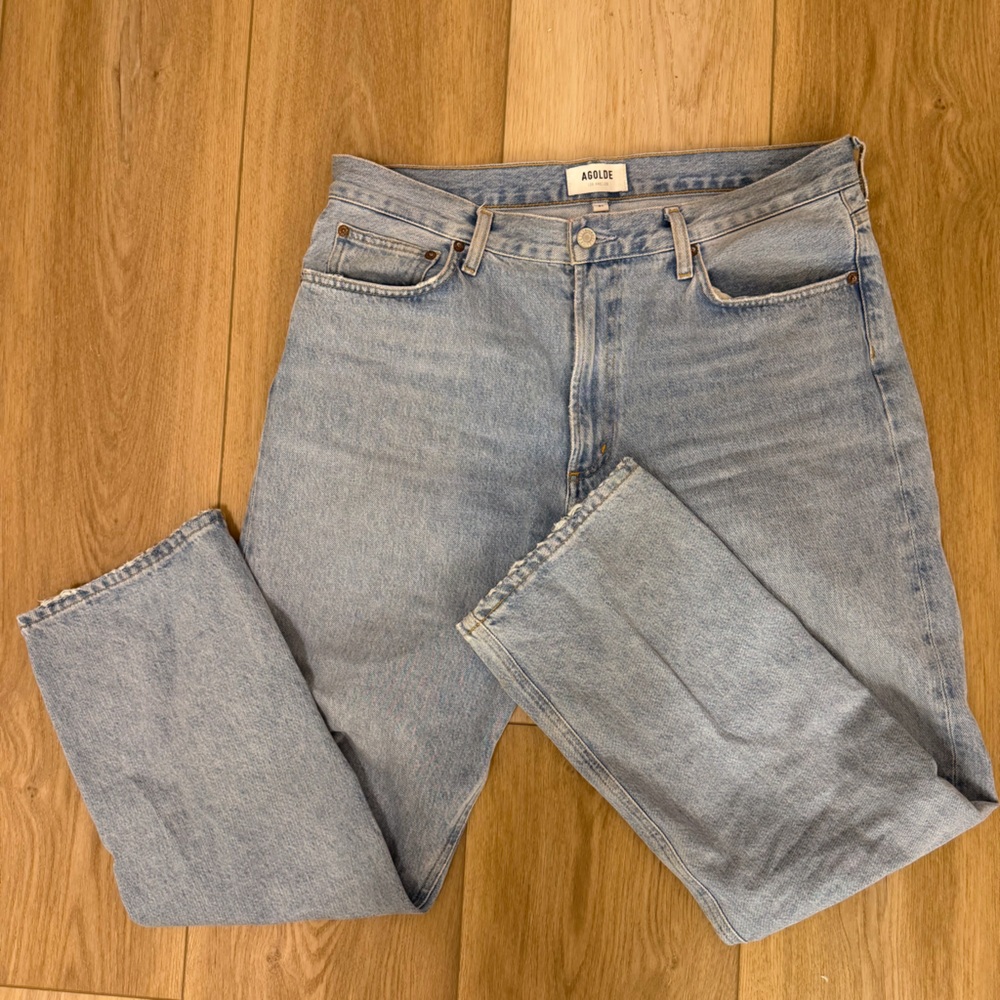 Agolde Slim Straight Mid Rise Light Wash Jeans